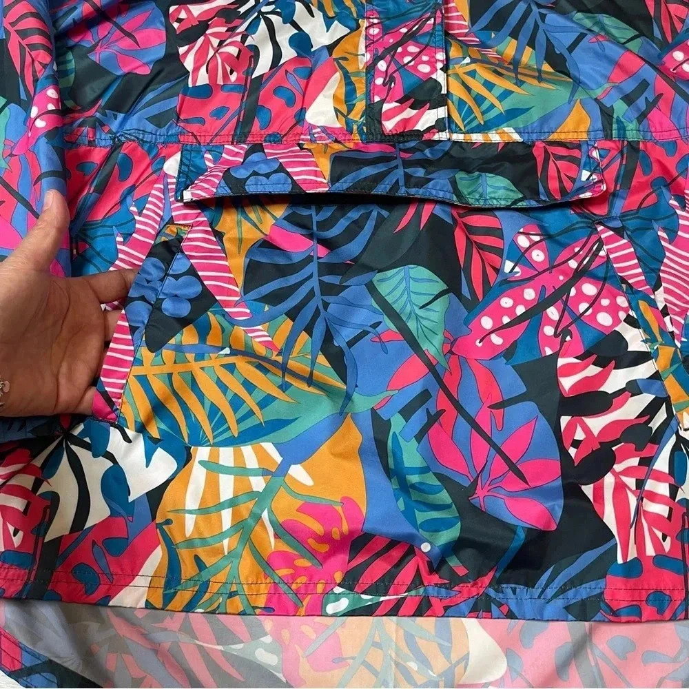 Lauren James Tropical Leaf Wind Breaker Rain Light Hooded Jacket Women’s Size M - Picture 7 of 14